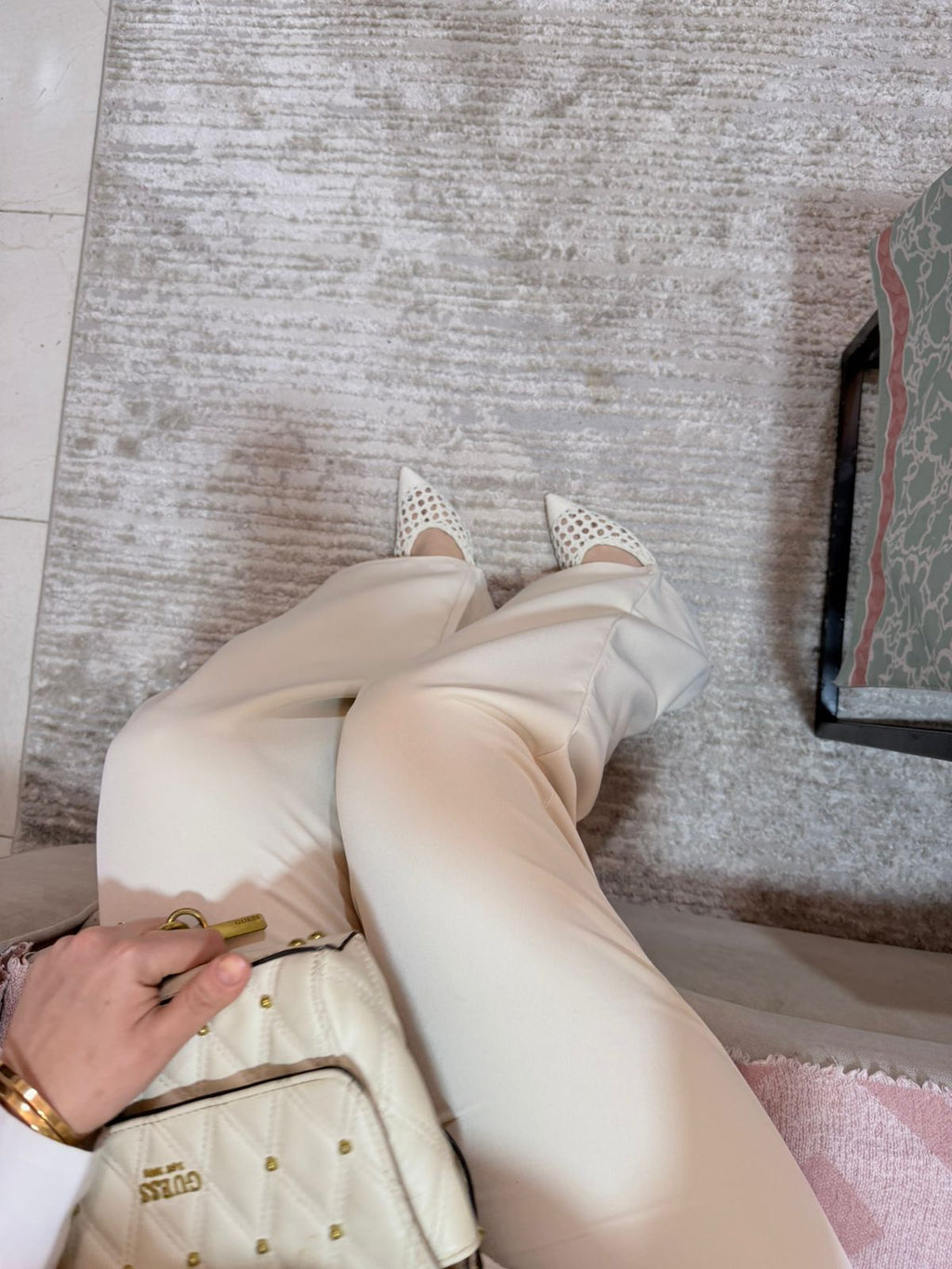 High-Waisted Wide-Leg Trousers – Cream