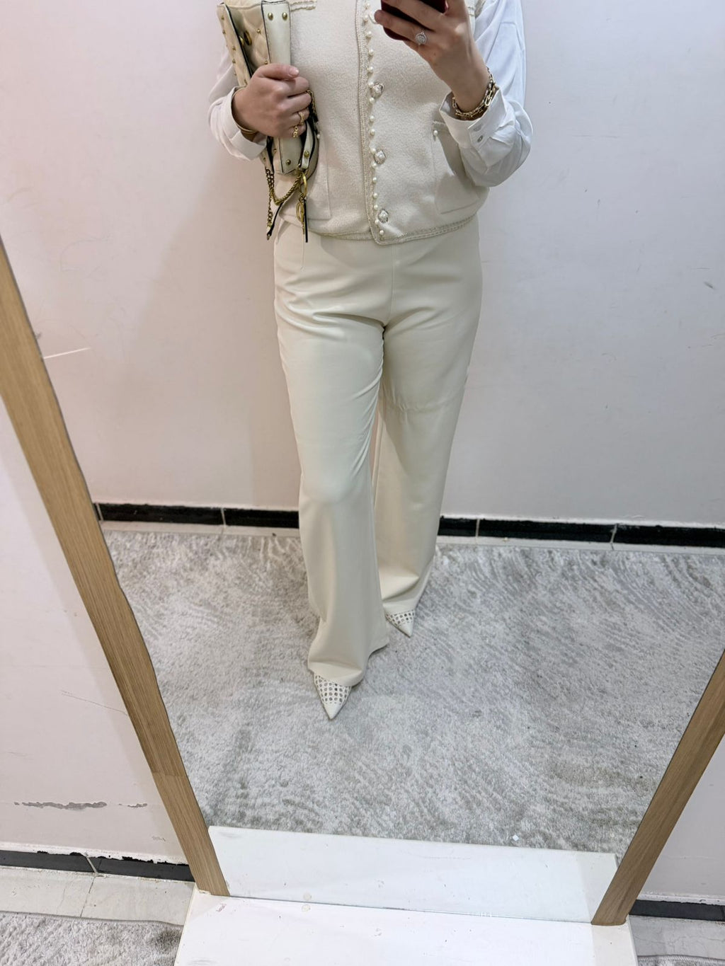 High-Waisted Wide-Leg Trousers – Cream